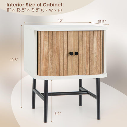 Dreamade Mid-Century Modern Nightstand, Wood Bedside Table with Sliding Doors and 4 Metal Legs