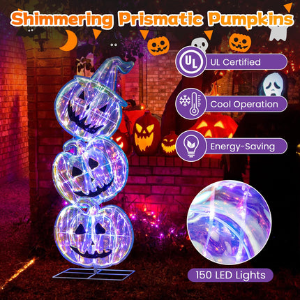 Dreamade 3.4 Ft Halloween Decorations, Light up Stacked Pumpkins with 150 LED Lights