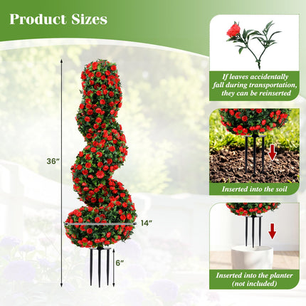 Dreamade 3FT Realistic Fake Rose Bushes Outdoor Faux Plants with Sun Protection & Ground Spikes Set of 2