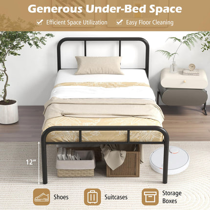 Dreamade Twin Size Bed Frame, Modern Metal Platform Bed with Headboard and Footboard, Heavy Duty Steel Slat Support Mattress Foundation