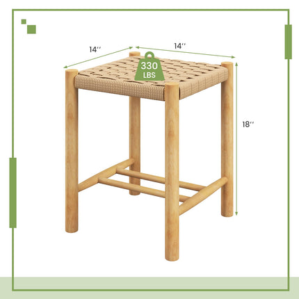 Dreamade Wood Stools Set of 2, 18" Tall Boho Backless Stool Chairs with Rubber Wood Legs