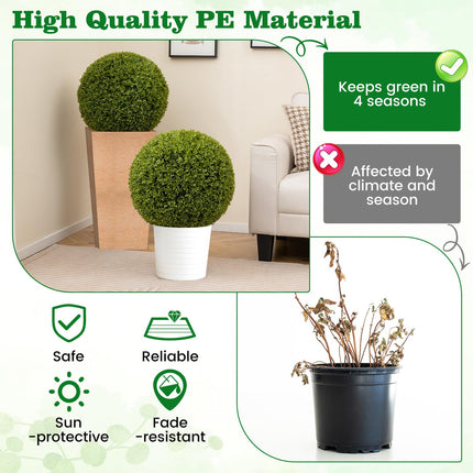Dreamade 2 PCS 20 Inch Artificial Plant Topiary Ball, Round Faux Boxwood Balls Outdoor with Mimic Fluffy Leaves