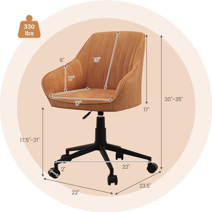 Dreamade Leather Office Chair Brown, Mid Century Desk Chair with Wheels and Ergonomic Armrests