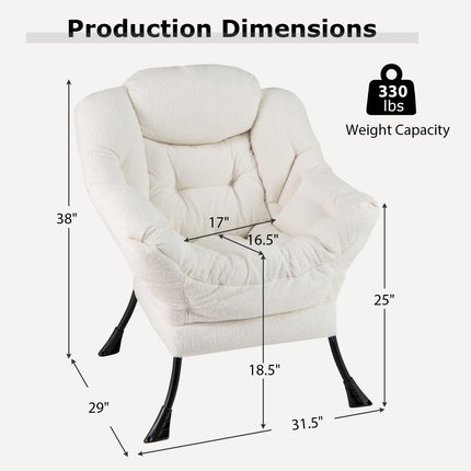 Dreamade Set of 1/2 Lazy Chairs, Modern Sherpa Accent Chair w/Upholstered Single Sofa Chair w/Armrests & Side Pocket