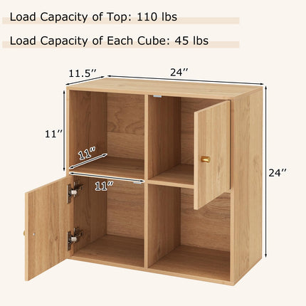 Dreamade 4 Cube Bookcase | 2-Tier Freestanding Book Shelf with Open Compartments