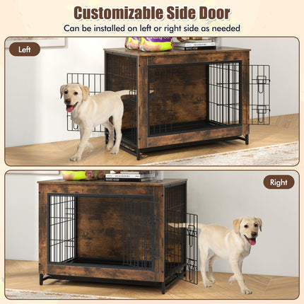 Dreamade Dog Crate Furniture - Dog Kennel Side Table with Double Doors & Removable Pull-Out Tray