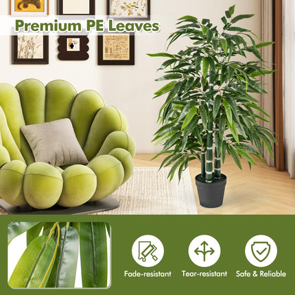Dreamade Artificial Bamboo Tree, 50" Tall Set of 2 Fake Bamboo Plant with 3 PE Bamboo Trunk & Flush Leaves