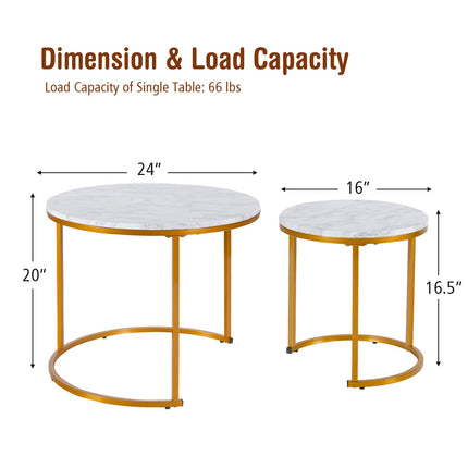 Dreamade Nesting Coffee Table Set of 2, Round Stacking Side Tables with Wooden Tabletop & Powder Coated Steel Frame