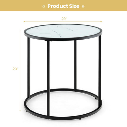 Dreamade Round Side Table, Tempered Glass End Table with Metal Frame