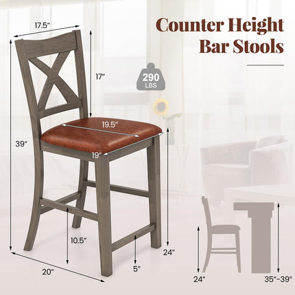 Dreamade 24" Bar Stools Set of 2/4, Counter Height Bar Stools with Cross Back & Faux Leather Upholstered Seat