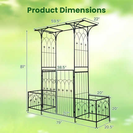 Dreamade 79" W x 81" H Metal Garden Arbor with Gate and Planter