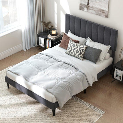 Dreamade Queen/Full/Twin Size Upholstered Bed Frame Platform Bed with Height Adjustable Vertical Channel Headboard