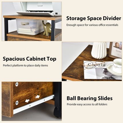 Dreamade 2-Drawer Rolling File Cabinet, Under Desk File Cabinet Printer Stand on Wheels, Rustic Brown