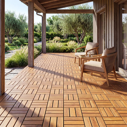 Dreamade 12" x 12" Interlocking Acacia Wood Deck Tiles