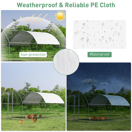 Dreamade Metal Chicken Coop, Galvanized Walk-in Chicken Run with Waterproof PE Cover, Dome