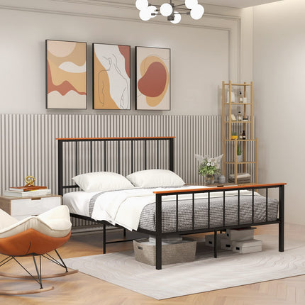 Dreamade Queen/Full Size Metal Platform Bed Frame with Spindle Headboard & Footboard, Black