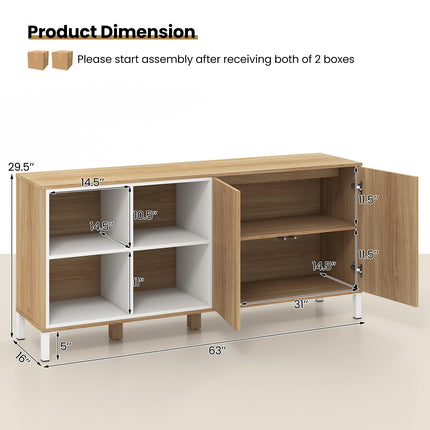 Dreamade 63” Buffet Cabinet with Storage, Farmhouse Kitchen Sideboard w/ 4 Cubes, Adjustable Shelves & Pop-up Doors