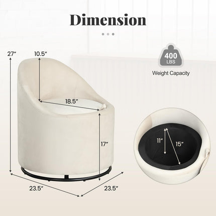 Dreamade Swivel Accent Chair with Storage, 360° Upholstered Vanity Chair with Backrest