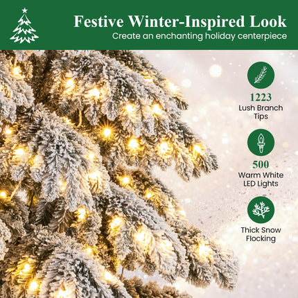 Dreamade 9 FT Pre-Lit Snow Flocked Drooping Christmas Tree with Quick Power Connectors