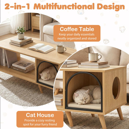 Dreamade 2 in 1 Coffee Table with Cat House for Entryway Home