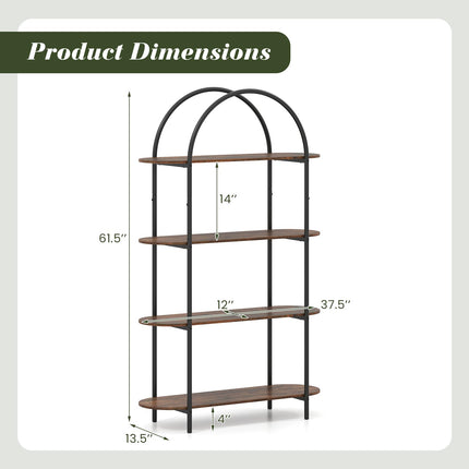 Dreamade Arched Bookshelf 4-Tier Industrial Open Bookcase with Sturdy Metal Frame