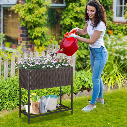 Dreamade Raised Garden Bed with Legs, Rattan Elevated Planter Box w/Storage Shelf