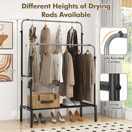 Dreamade Double Rods Garment Rack, 2 Heights Adjustable Clothing Rack, Heavy Duty Metal Frame Hanging Clothes Rack