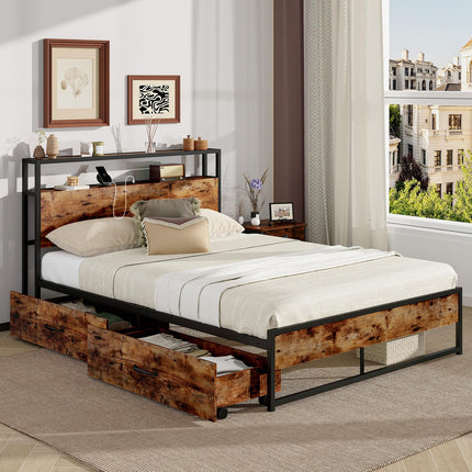 Dreamade Queen/Full Size Bed Frame with 2-Tier Storage Headboard