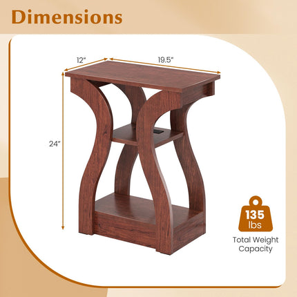 Dreamade End Tables with Charging Station Set of 2 Narrow Sofa Side Tables with Open Storage Shelves