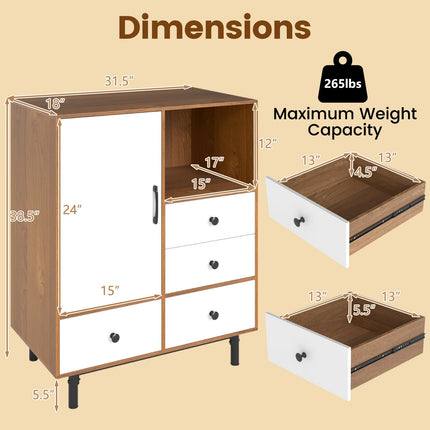 Dreamade Storage Cabinet with 4 Drawers Door & Open Compartment, Metal Support Legs