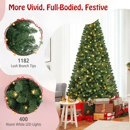 Dreamade 8ft Pre-Lit Christmas Tree, Artificial Hinged Xmas Tree with 400 Warm White LED Lights