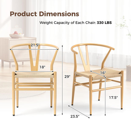 【侵权下架】Dreamade Metal Dining Chairs Set of 2/4 Mid-Century Weave Dining Room Chair w/Y-Shaped Backrest