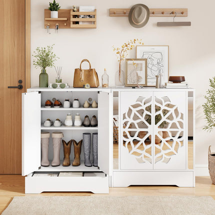 Dreamade Shoe Cabinet with Drawer 6-Tier Shoe Organizer Cabinet with Mirrored Doors