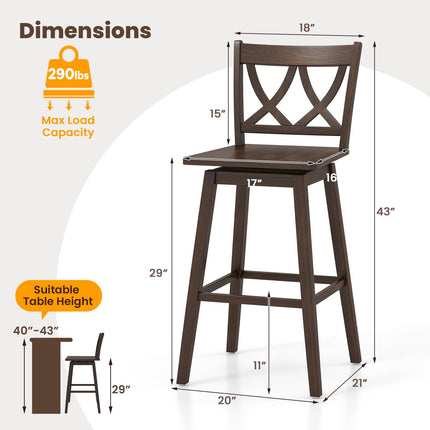 Dreamade 29" Bar Stools Set of 2/4, Swivel Wooden Bar Chairs with Rubber Wood Frame, for Kitchen Island, Restaurant & Pub, Dark Grey