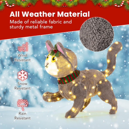 Dreamade Lighted Christmas Cat, Indoor Outdoor Kitty Decoration w/ 88 LED Lights