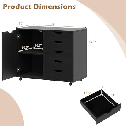 Dreamade 5-Drawer File Cabinet with Door (31" W x 16" D x 25.5")