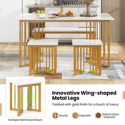 Dreamade 4-Piece Dining Table Set for 4, Kitchen Table Chairs Set with Bench & 2 Stools