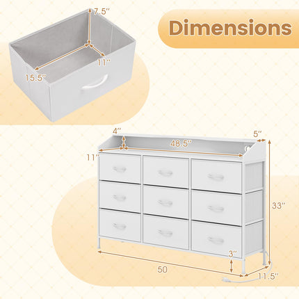 Dreamade 9-Drawer LED Dresser for Bedroom with Charging Station