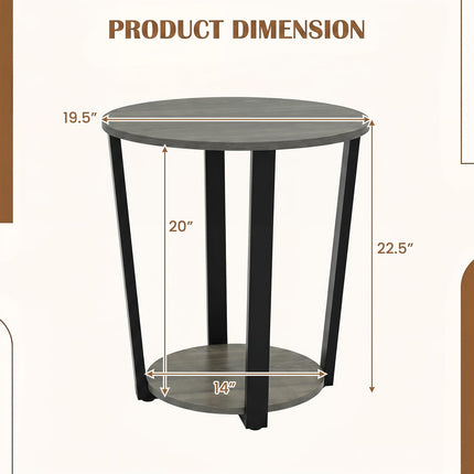 Dreamade Round End Table with Open Storage Shelf and Metal Frame