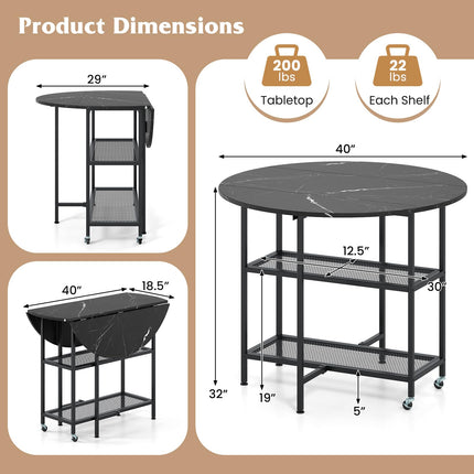 Dreamade Folding Dining Table with Lockable Wheels