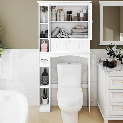 Dreamade White Over The Toilet Storage Cabinet Freestanding Bathroom Organizer
