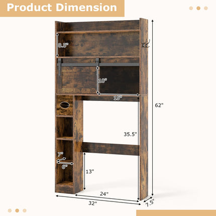Dreamade Over The Toilet Storage Cabinet, 6-Tier Freestanding above Toilet Rack with Gliding Door