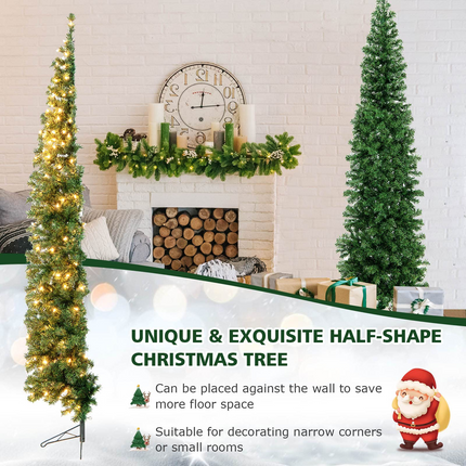 Dreamade 7ft Prelit Half-Shape Christmas Tree, Space-Saving Slender Artificial Xmas Tree with 150 LED Lights - DreamadeUS