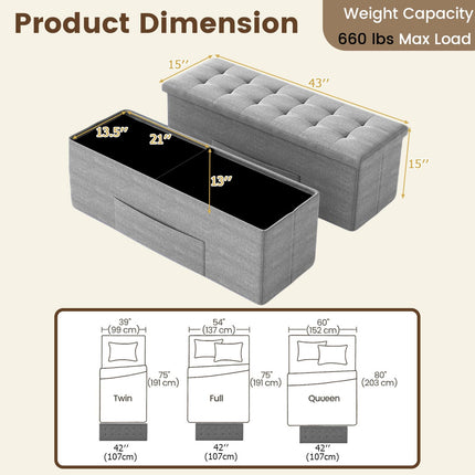 Dreamade 43 Inches Folding Storage Ottoman Bench Upholstered Storage Chest with Side Pocket