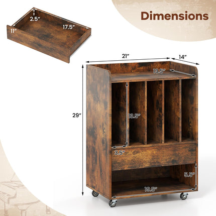 Dreamade Record Player Stand Rolling Turntable Stand with Drawer & Lockable Wheels