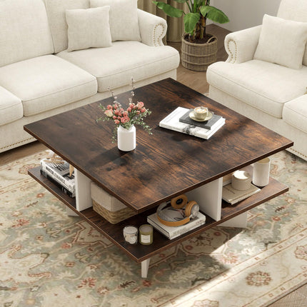 Dreamade Mid Century Modern Center Table with 4 Storage Compartments