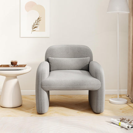Dreamade Modern Accent Chair for Living Room, Sherpa Fabric Upholstered Armchair w/Waist Pillow, Comfy Reading Chair w/Armrests