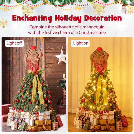 Dreamade 5ft Pre-Lit Dress Form Christmas Tree with Female Mannequin Torso & Scarf
