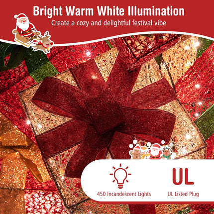 Dreamade 15 Pieces Stackable Pre-lit Lighted Boxes Tower w/ 450 Warm White Lights