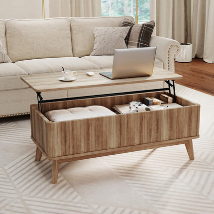 Dreamade Lift Top Coffee Table with Storage | 43.5" Mid Century Modern Center Table with Solid Wood Leg & Hidden Compartment